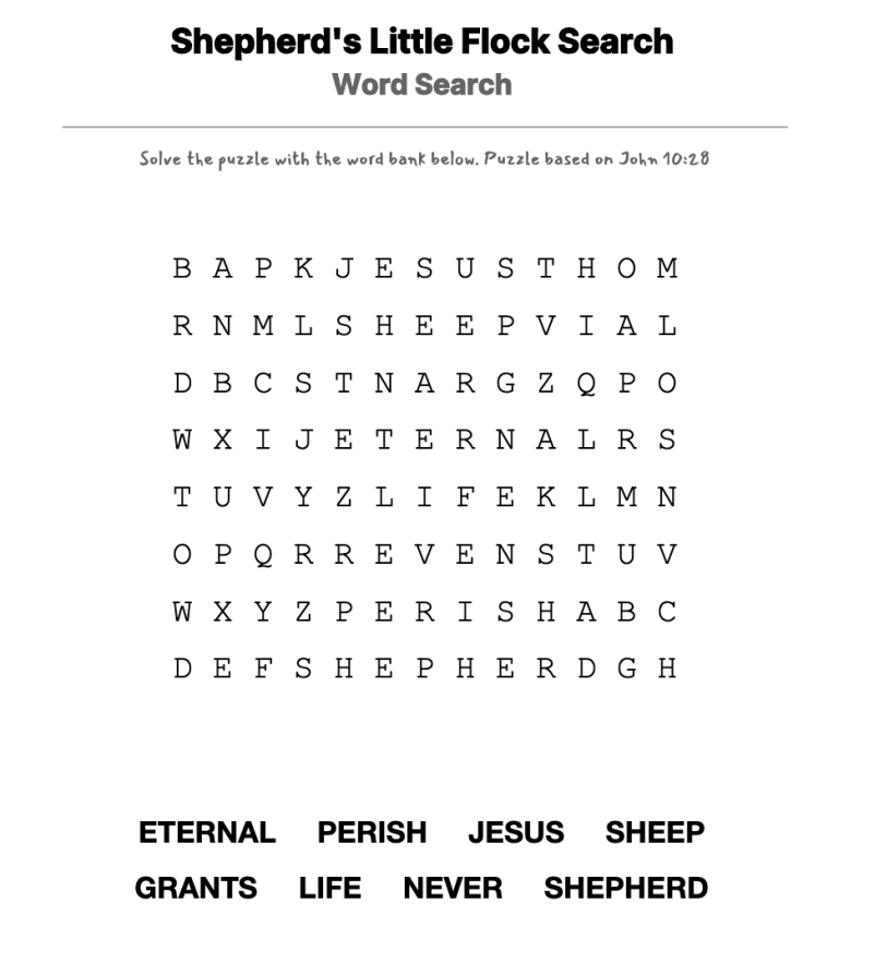 His Hands word-search